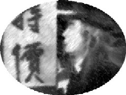 Dr. Chung looks at a Chinese banner.
