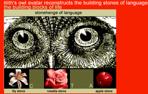 lilith's owl avatar reconstructs the building stones of language...
